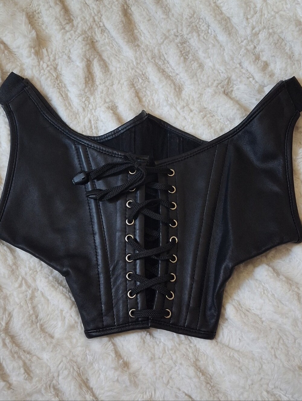 Black Lace-Up Faux Leather Waist Corset Top